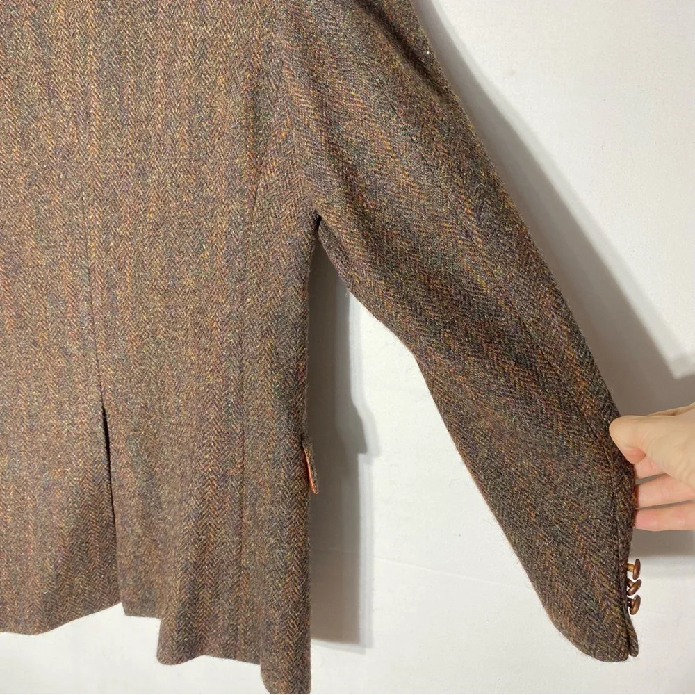 Vintage Harris Tweed Classic Brown Wool Herringbone Blazer 42L Dadcore Academia - Picture 12 of 16